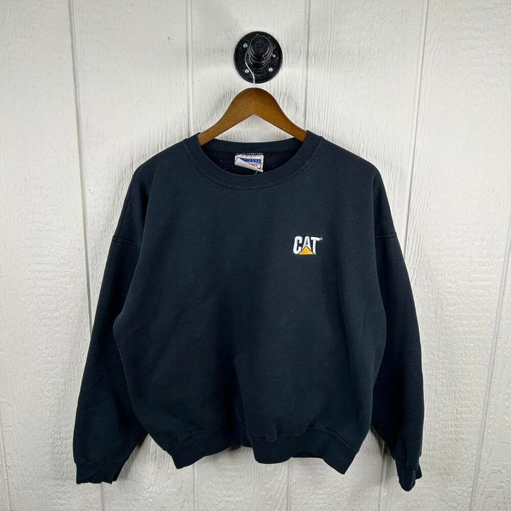 Vintage 90’s Black Hanes Embroidered CAT Workwear Crewneck Size Medium